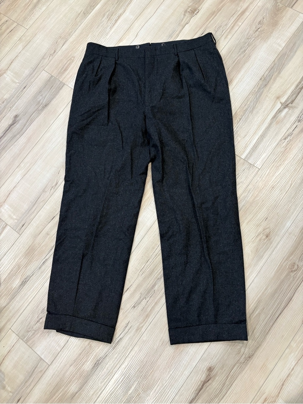 Polo by Ralph Lauren Charcoal Pleated Wool Dress Trousers